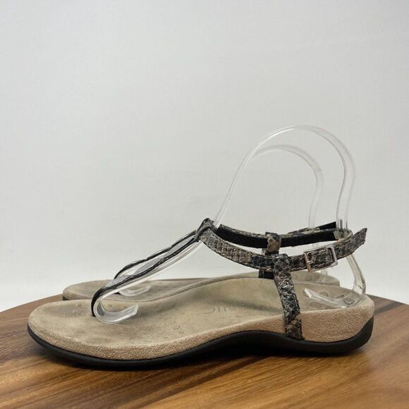 Vionic Sandals Womens 5 Lizbeth Snake Thong Ankle Strap Flats Silver Accents - Picture 3 of 7